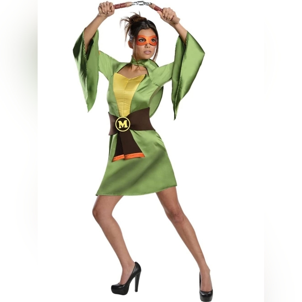 NWT TMNT Michelangelo Costume Women Rubies Ninja Turtles Dress Set XS (0-2)